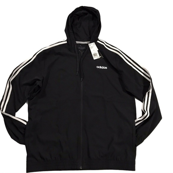 adidas Mens 3-Stripe Woven Full Zip Jacket Size M Black Breathable Fast Drying - Picture 1 of 4